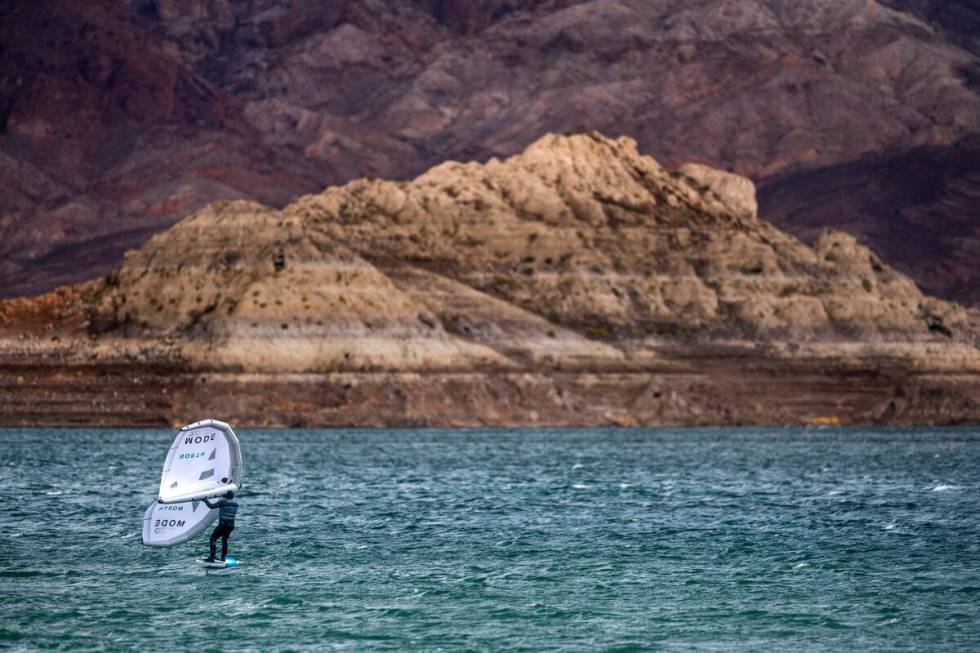 A board sailer is seen near Swim Beach at the Lake Mead National Recreation Area on Tuesday, De ...