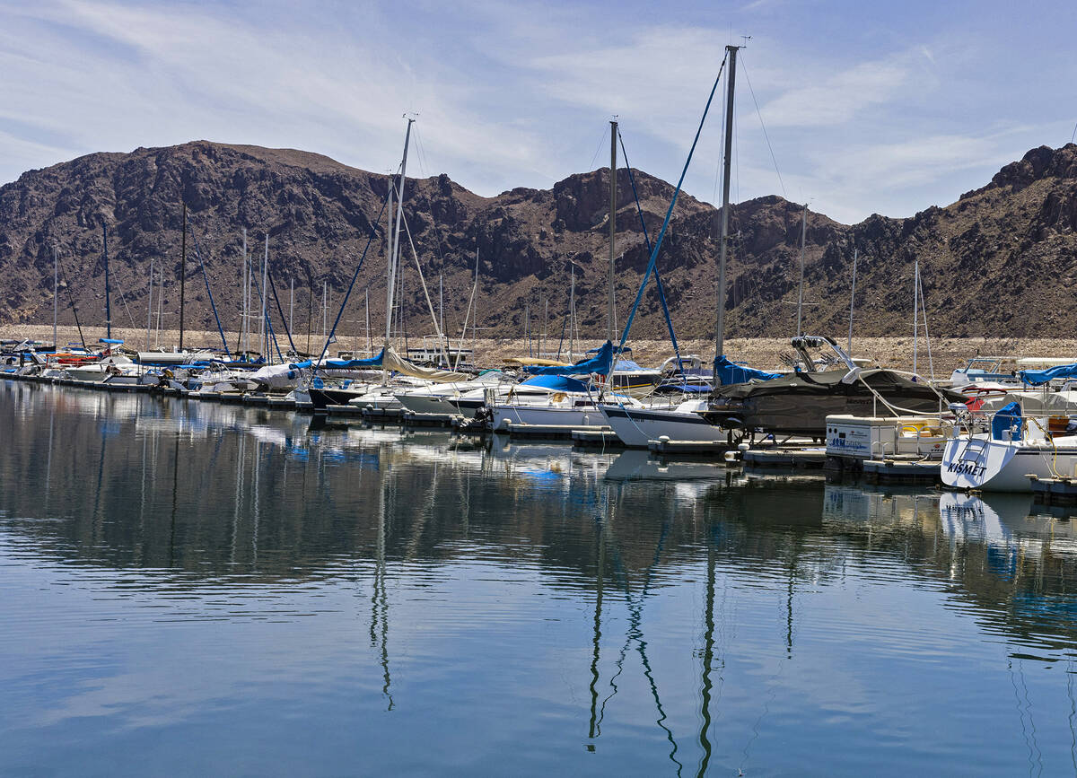Boats are docked at the Las Vegas Boat Harbor in the Lake Mead National Recreation Area on June ...