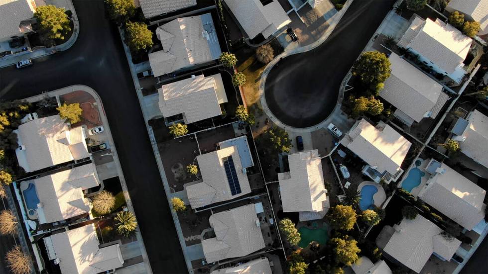 Aerial view of homes near Raton Drive and Mescalero Trail in Henderson on Saturday, February 16 ...