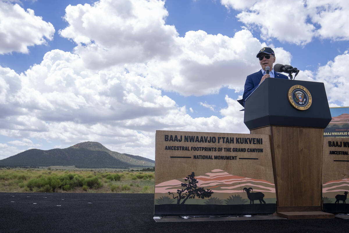 President Joe Biden speaks before signing a proclamation designating the Baaj Nwaavjo I'Tah Kuk ...