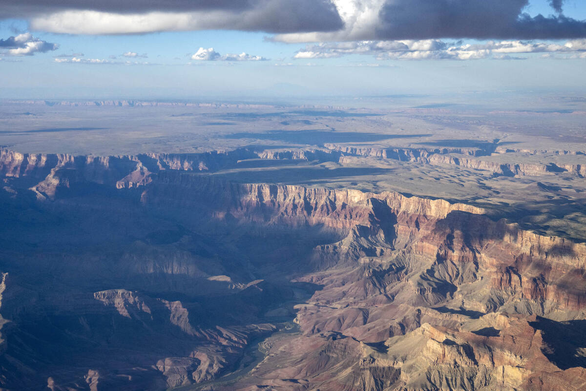 The Grand Canyon is seen while in flight from Air Force One, with President Joe Biden aboard, e ...