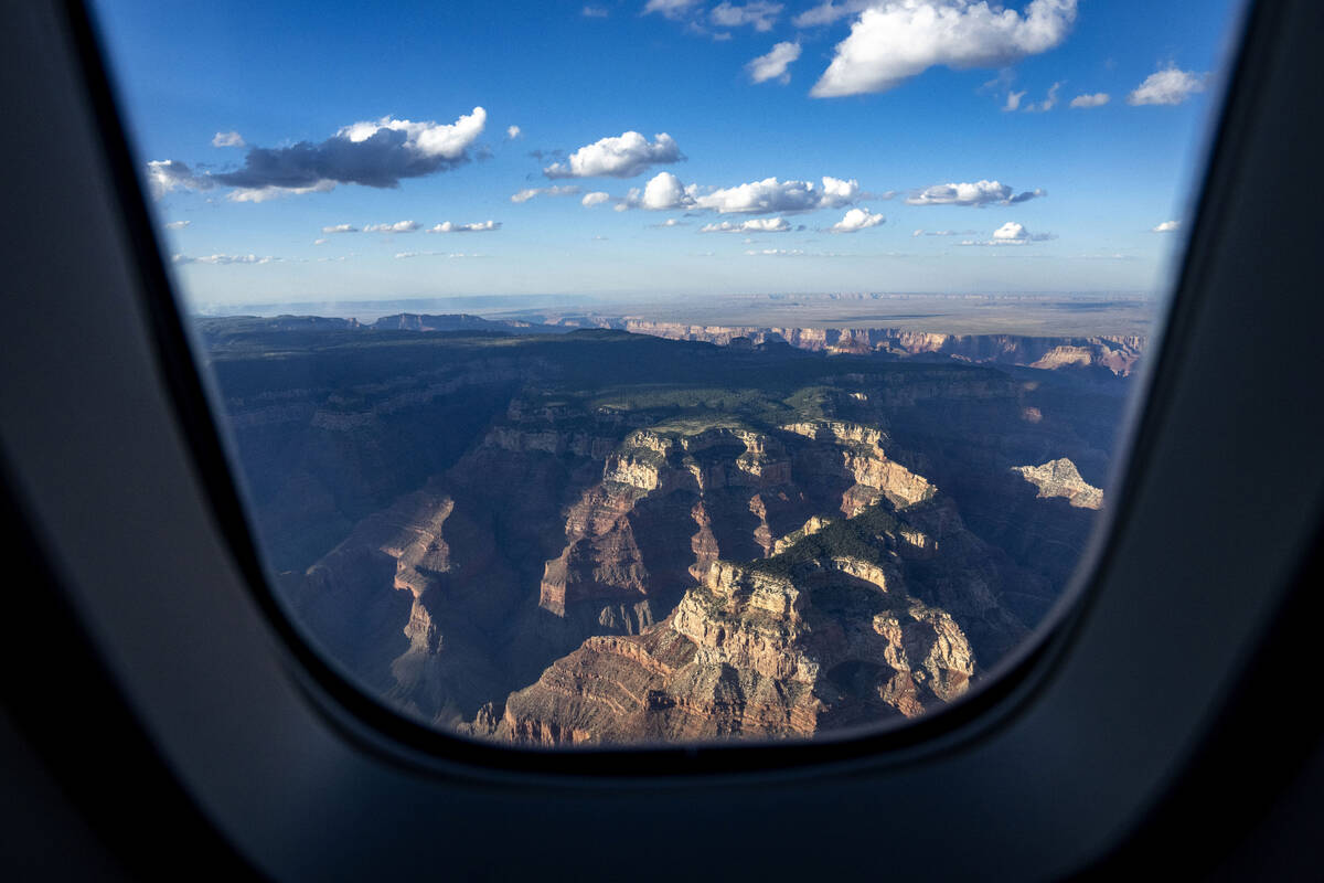 The Grand Canyon is seen while in flight from Air Force One, with President Joe Biden aboard, e ...