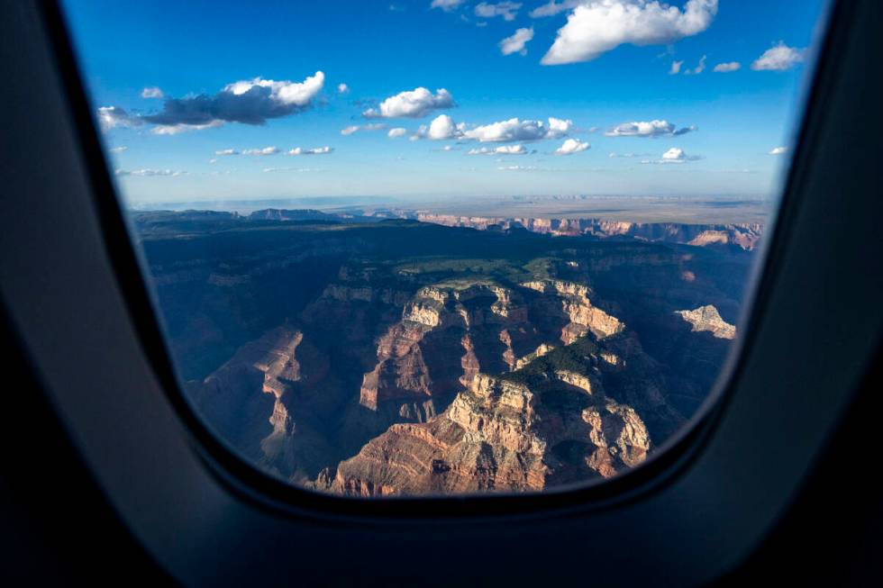 The Grand Canyon is seen while in flight from Air Force One, with President Joe Biden aboard, e ...