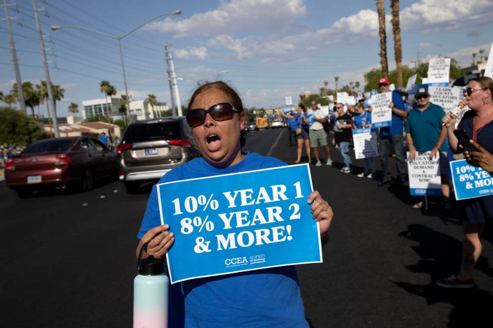 Clark County Education Association teachers union member Nancy Valdez, a first grade teacher at ...