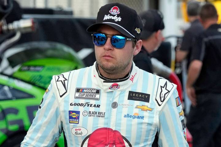 FILE - Noah Gragson walks to his garage during a practice session for the NASCAR Daytona 500 a ...