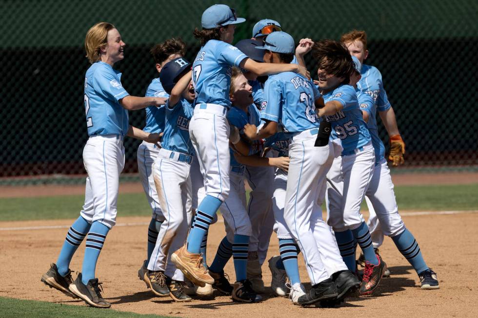 Henderson celebrates after winning the Little League West Regional final baseball game against ...