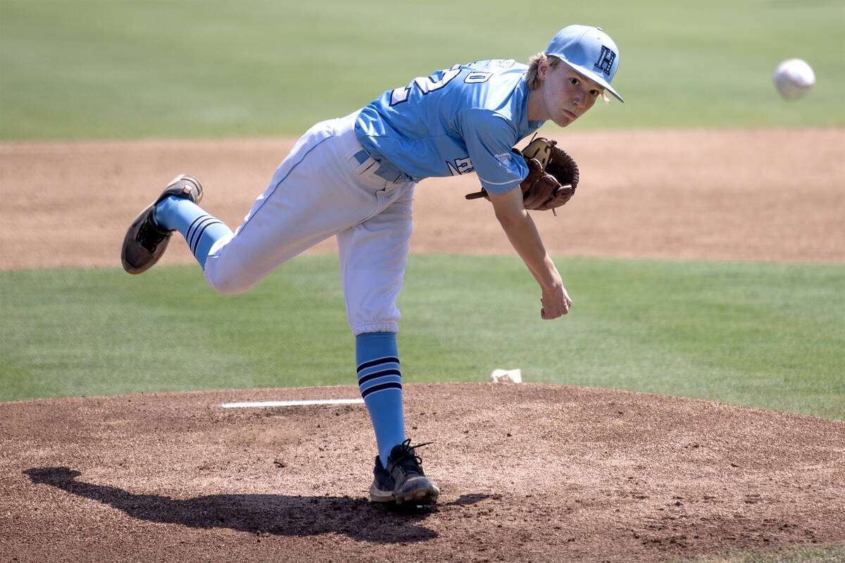 Henderson pitcher Nolan Gifford (22) throws to Utah during the Little League West Regional fina ...