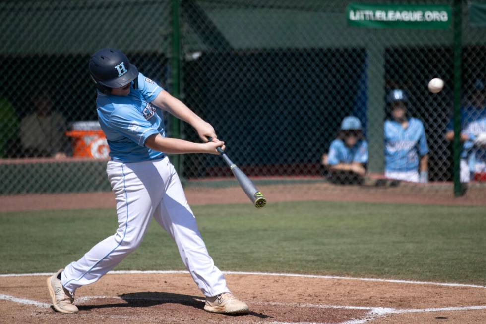 Henderson first baseman Arlie Daniel (10) bats against Utah during the Little League West Regio ...