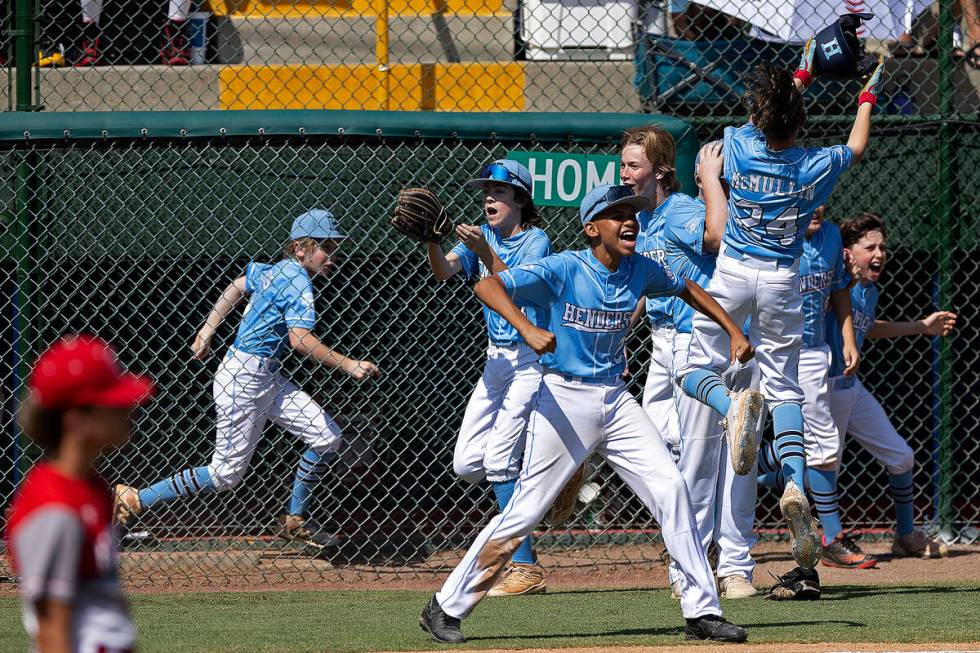 Henderson celebrates after winning the Little League West Regional final baseball game against ...