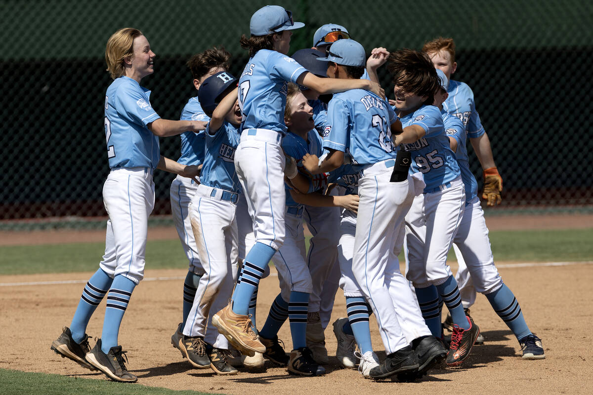 Henderson celebrates after winning the Little League West Regional final baseball game against ...