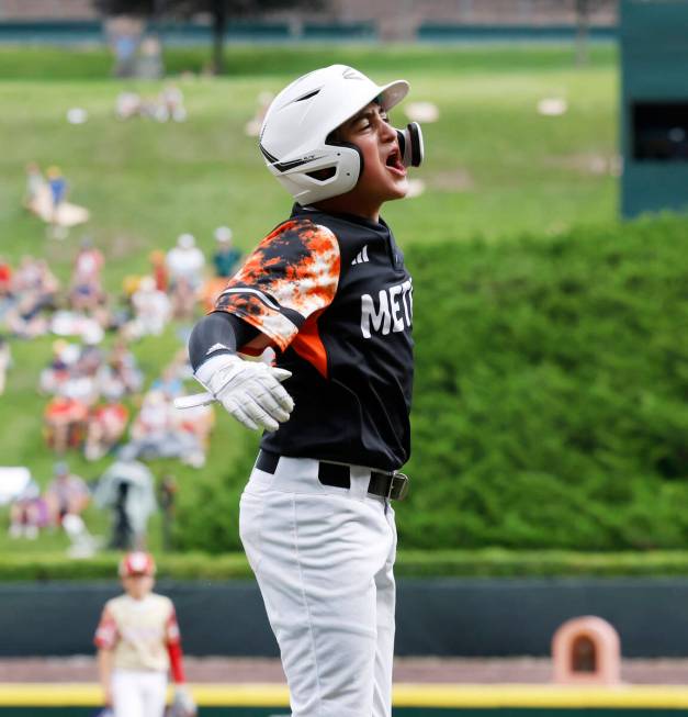 Rhode Island's Brayden Castellone celebrates after scoring against Henderson All-Stars during t ...