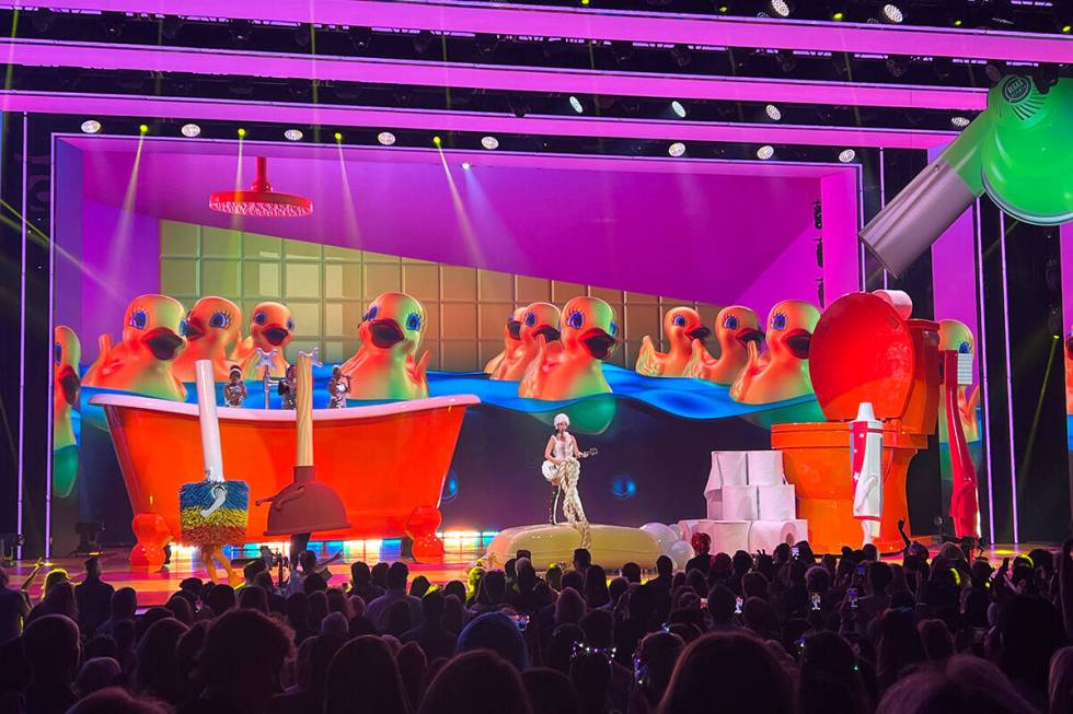 Katy Perry performs at Resorts World Las Vegas on March 16, 2022. (John Katsilometes/Las Vegas ...