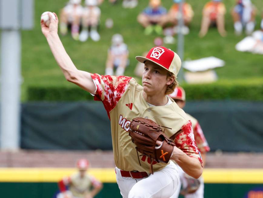 Henderson All-Stars pitcher Nolan Gifford delivers a pitch against Rhode Island during the Litt ...