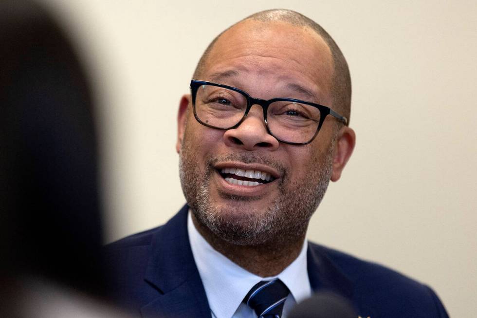 Nevada Attorney General Aaron Ford answers questions in a news conference during the first week ...