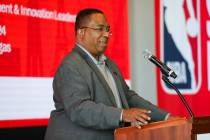Keith Whitfield, UNLV president, speaks at a press conference announcing the debut of SEI-Con o ...