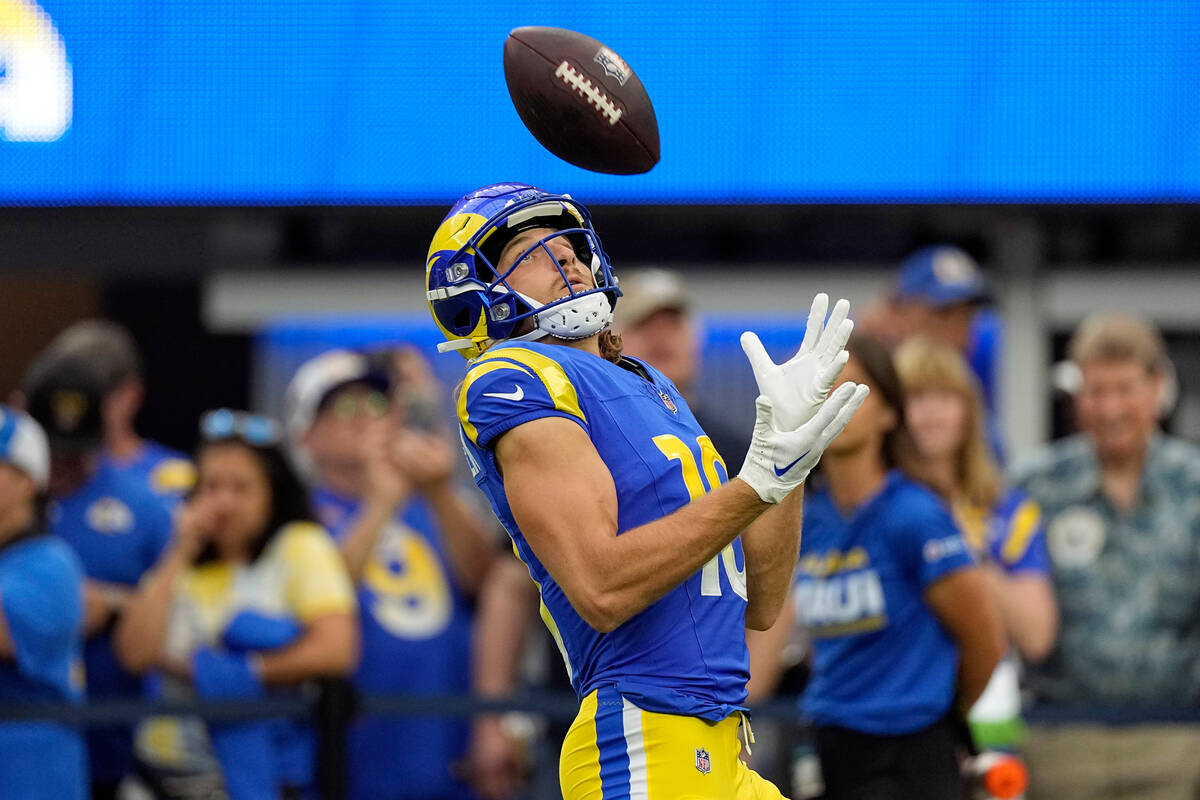 Los Angeles Rams wide receiver Ben Skowronek makes a catch before a preseason NFL football game ...
