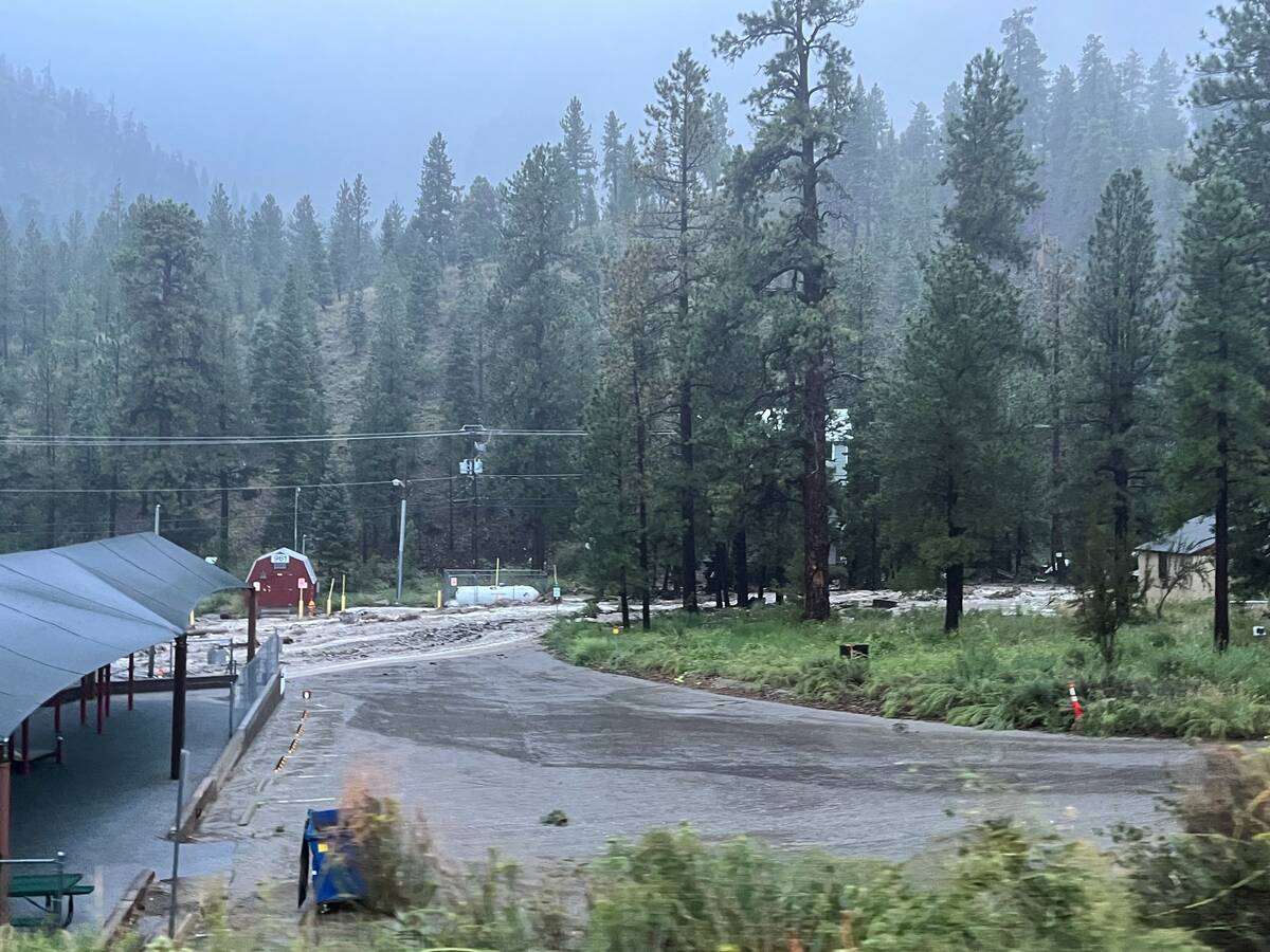 Flood damage in Mount Charleston following tropical storm Hilary on Monday, Aug. 21, 2023. (Mou ...