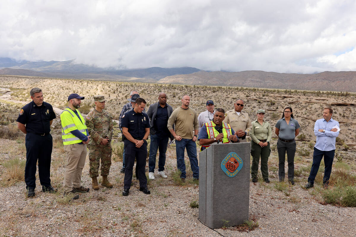 Chief Jorge Gonzalez of the Mount Charleston Fire Protection District speaks at the closed Neva ...