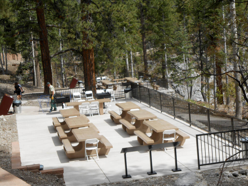New picnic tables are shown before the grand opening ceremony for reopened Cathedral Rock Picni ...
