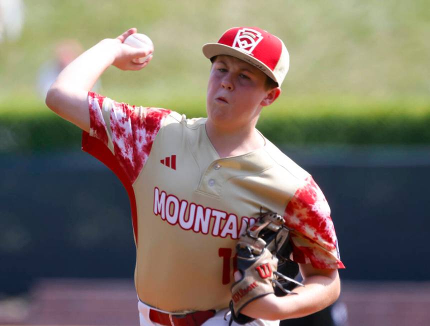 The Henderson All-Stars pitcher Logan Levasseur delivers a pitch against Fargo, North Dakota, d ...