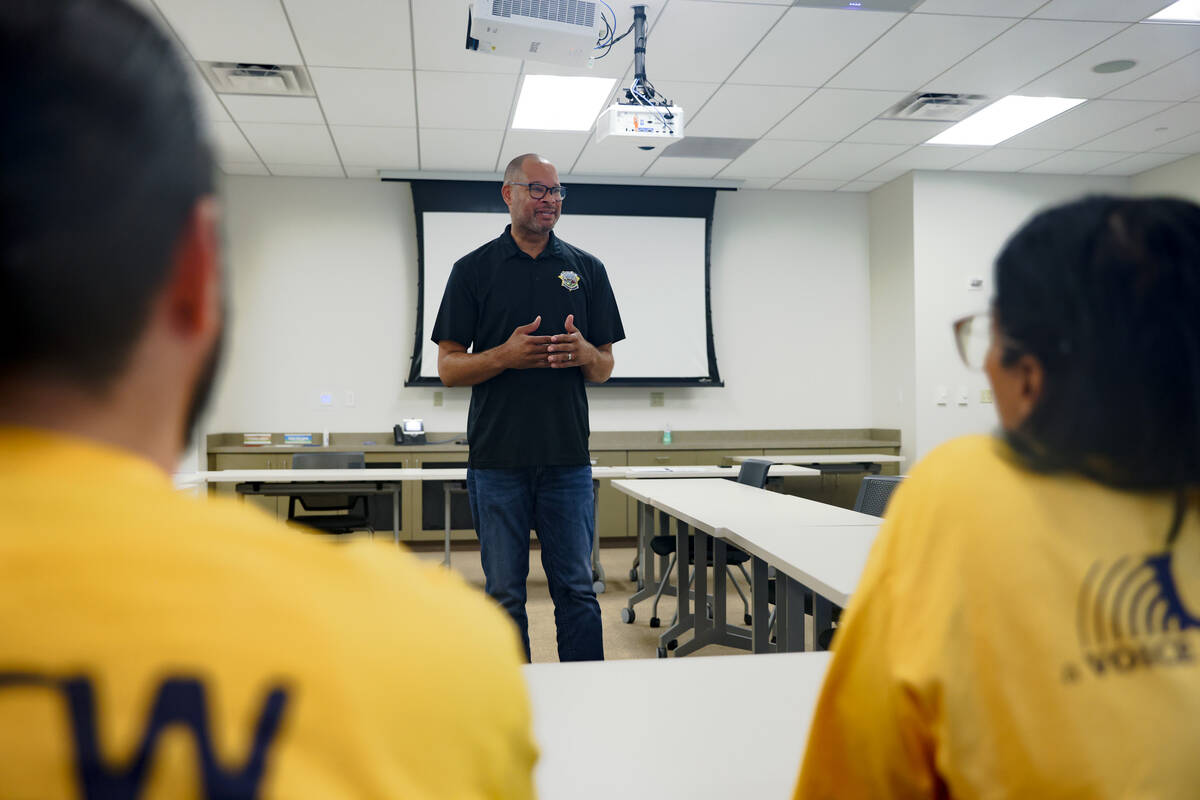 Nevada Attorney General Aaron Ford addresses the public at a listening session intended to gath ...