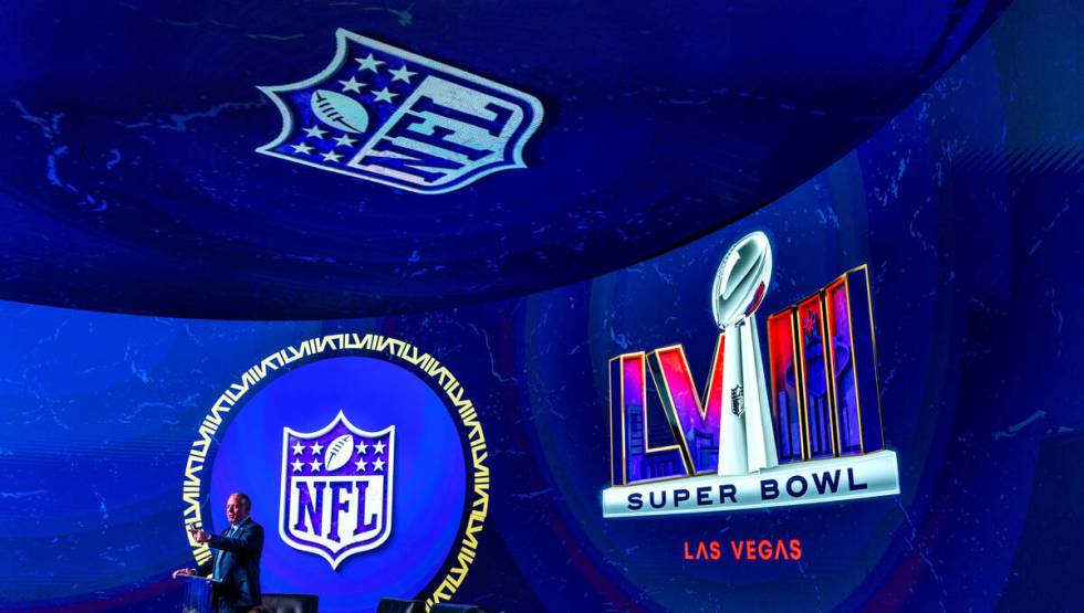 Governor Joe Lombardo speaks on stage as the National Football League and the Las Vegas Super B ...