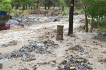 Heavy storm runoff at the Echo subdivision on Mount Charleston on Monday, Aug. 21, 2023. (Brend ...