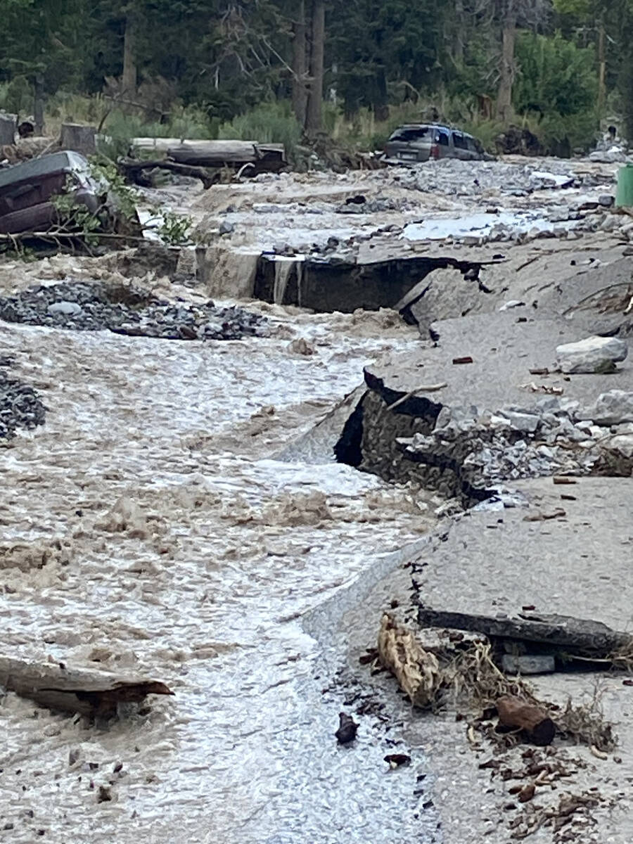 Erosion is obvious as storm runoff hits Echo subdivision on Mount Charleston on Monday, Aug. 21 ...