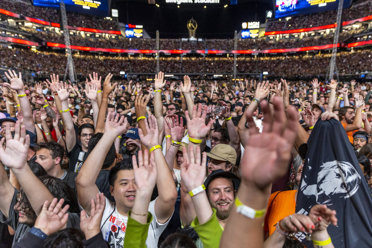 Fans enjoy the Red Hot Chili Peppers at Allegiant Stadium on Aug. 6, 2022, in Las Vegas. (L.E. ...