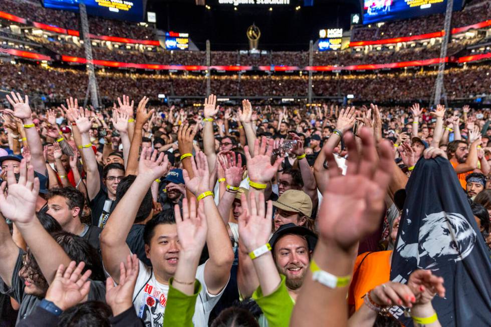 Fans enjoy the Red Hot Chili Peppers at Allegiant Stadium on Aug. 6, 2022, in Las Vegas. (L.E. ...