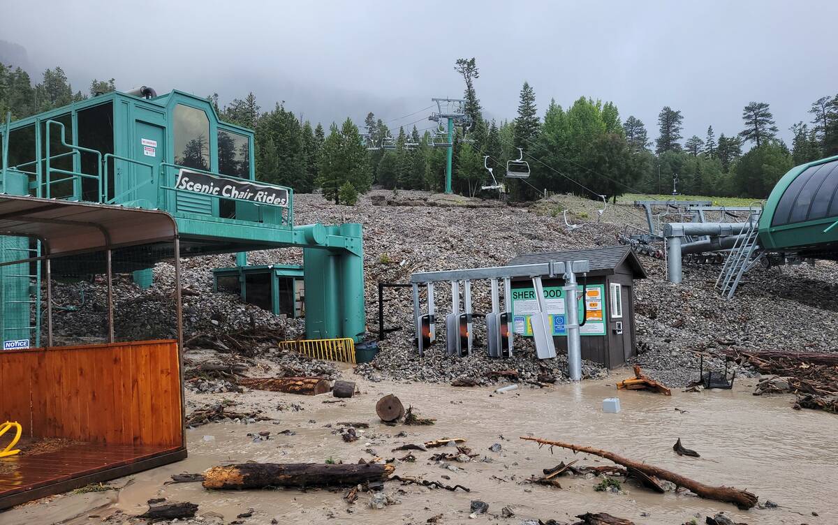 Feet of rock and debris were washed into the Lee Canyon main ski lift as a result of Tropical S ...