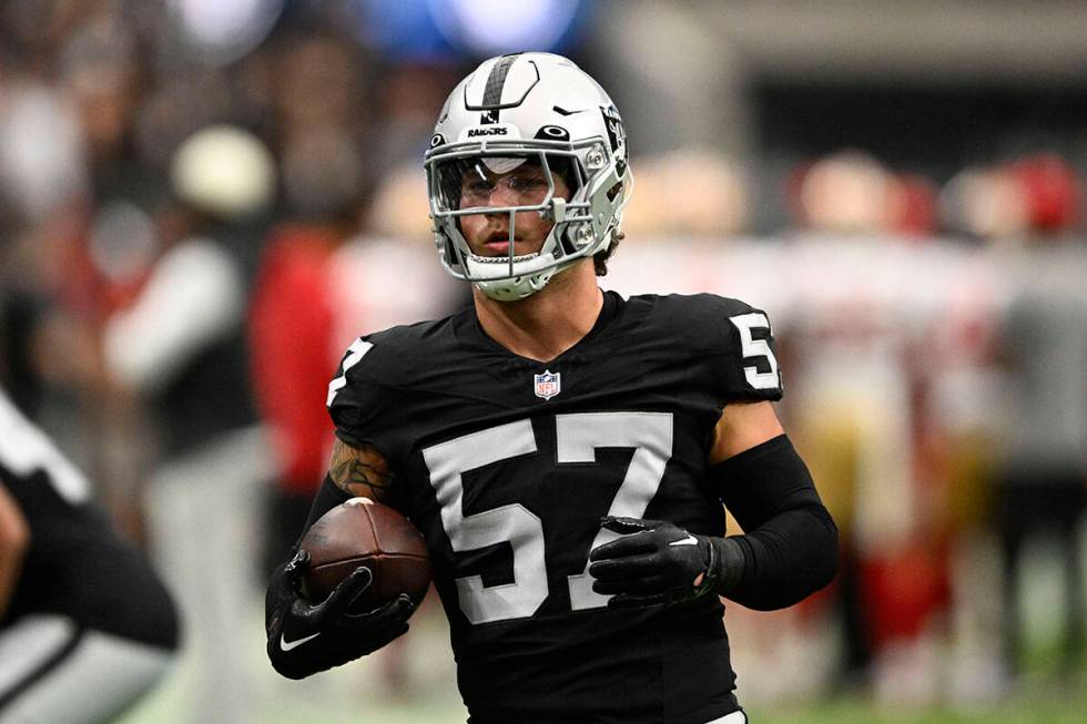 Las Vegas Raiders linebacker Drake Thomas #57 plays during pre-season NFL football game against ...