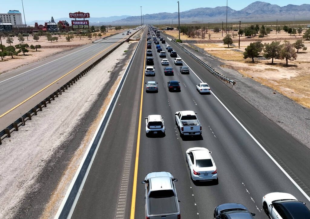 Memorial Day traffic is backed up as motorists travel southbound on Interstate 15 on Monday, Ma ...