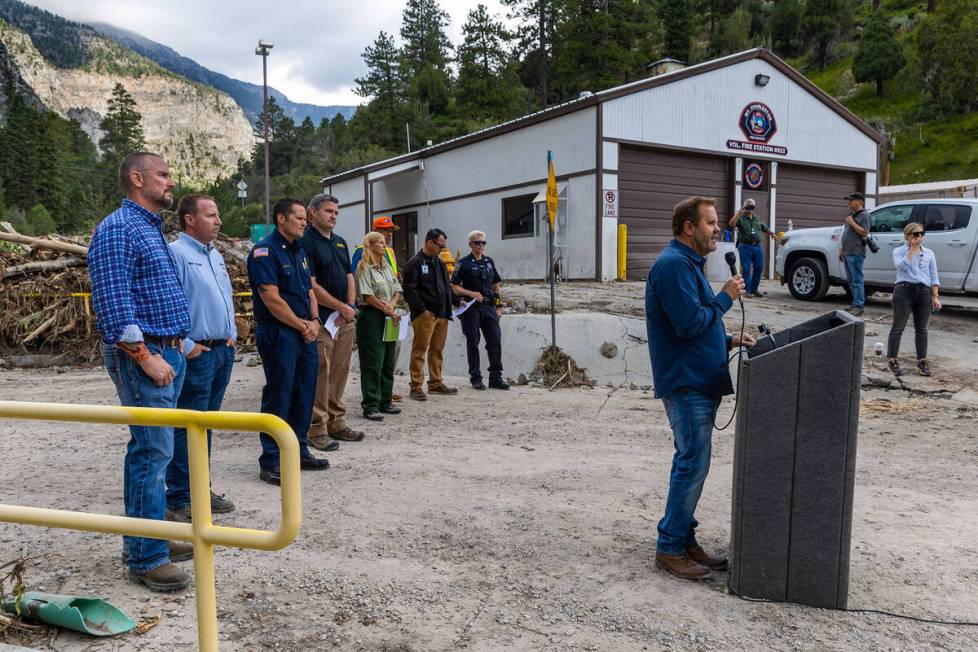 Clark County Manager Kevin Schiller begins a press conference with area agency coordinators in ...