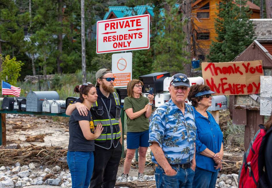 Old Town residents Sean and Katie Reeh, left, with Ron and Liz Claggett, right, join others in ...