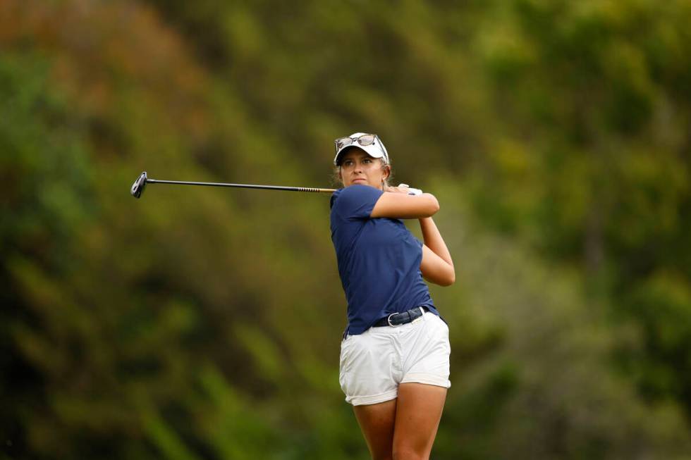 Yana Wilson watches her tee shot on hole nine during the round of 16 of the 2023 U.S. Women's A ...