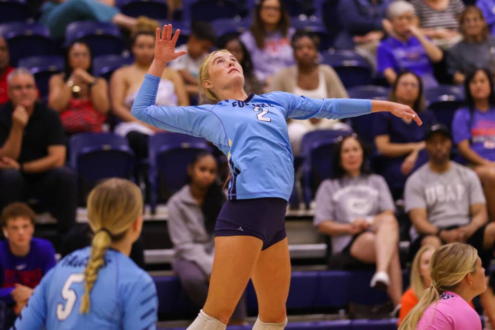 Foothill’s Reagan Ralph (2) prepares to spike the ball during a volleyball game between ...