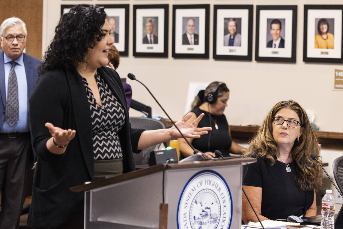 Shantal Marshall, associate professor at Nevada State University, speaks supporting Patricia &# ...