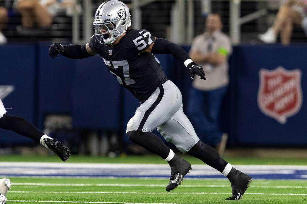 Las Vegas Raiders linebacker Drake Thomas (57) is seen during the second half of an NFL footbal ...