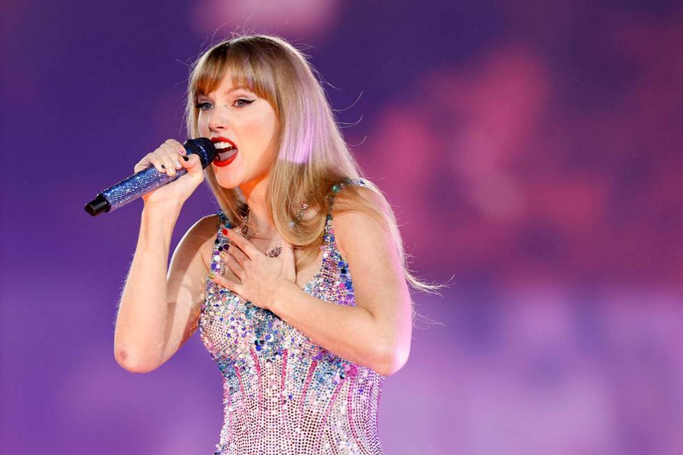 Taylor Swift performs during her Eras tour at Allegiant Stadium, Friday, March 24, 2023, in Las ...