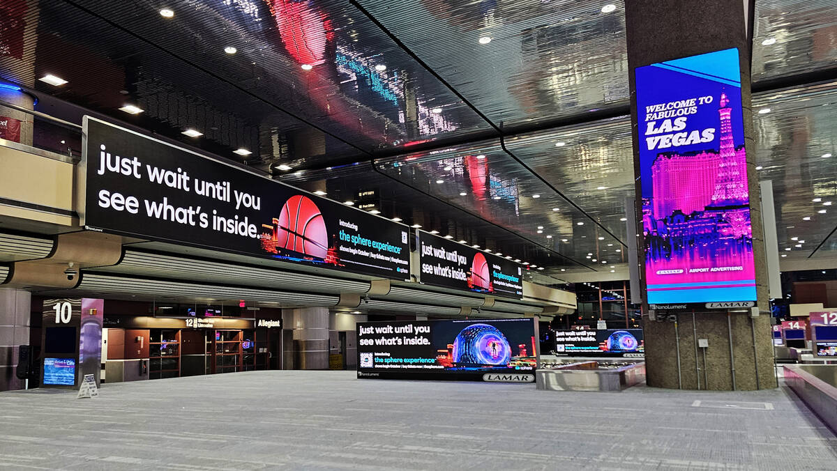 Signage promoting the opening of The Sphere has been displayed since Monday, Aug. 28, 2023. (Sp ...