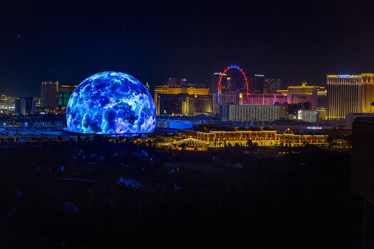 The Sphere illuminates the Las Vegas skyline with a dazzling display to celebrate Independence ...