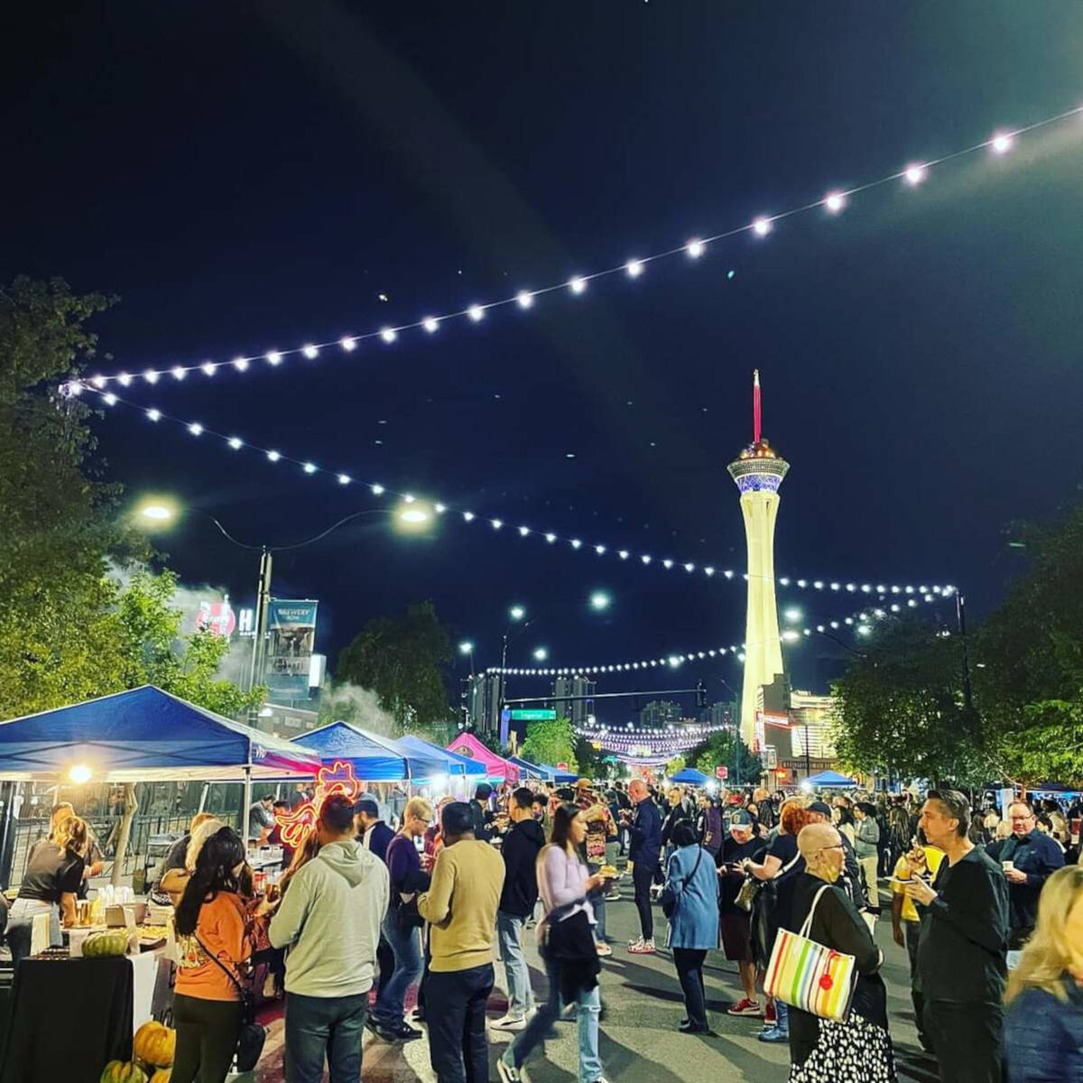 Part of the crowd at the 2021 Vegas Unstripped food festival in the Arts District of Las Vegas. ...