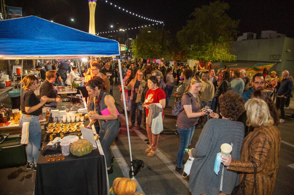 Part of the crowd at the 2021 Vegas Unstripped food festival in the Arts District of Las Vegas. ...