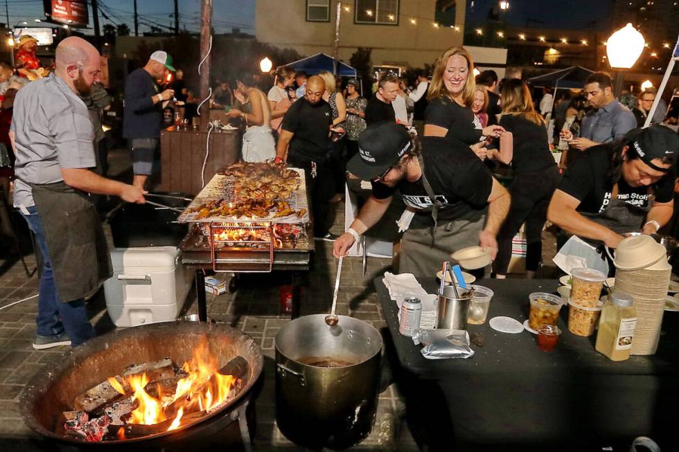 Kim Owens, center, owner of Main St. Provisions, at the restaurant's booth at the 2019 Vegas Un ...