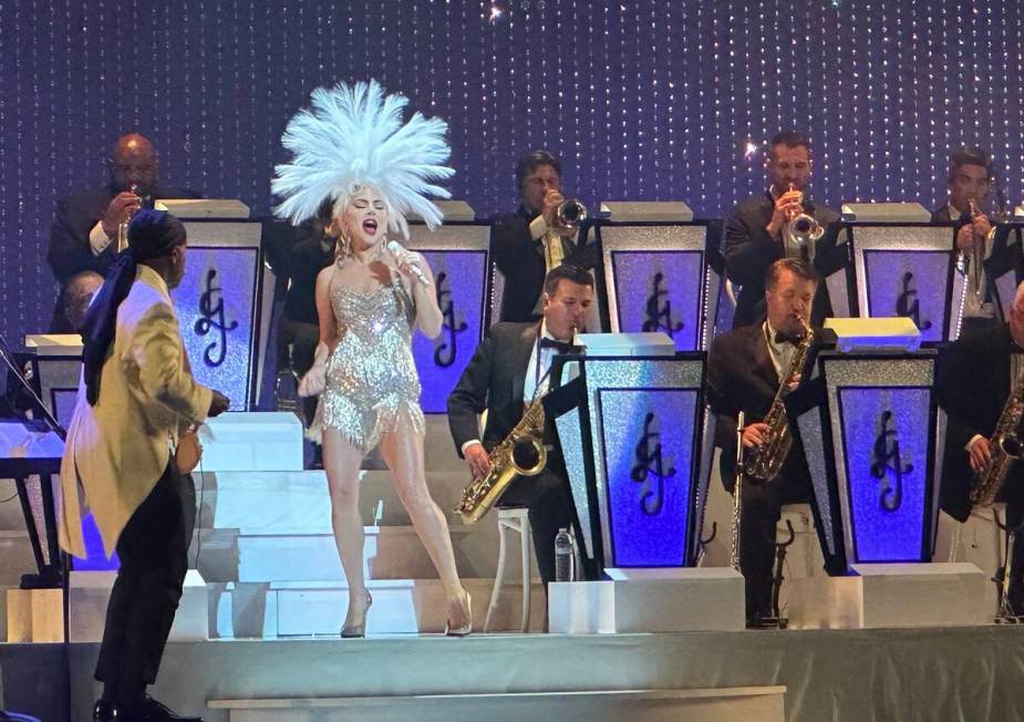 Lady Gaga is shown at the return of "Jazz + Piano" at Dolby Live at Park MGM on Thursday, Aug. ...