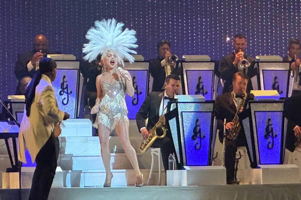 Lady Gaga is shown at the return of "Jazz + Piano" at Dolby Live at Park MGM on Thursday, Aug. ...