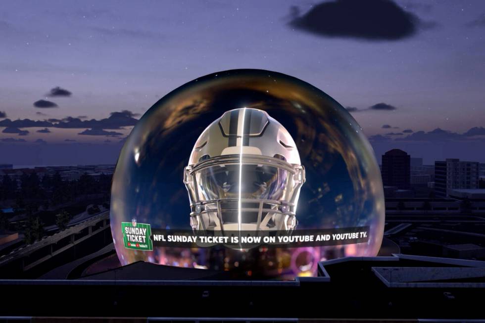 This rendering shows an advertisement for YouTube's NFL Sunday Ticket package on the exosphere ...