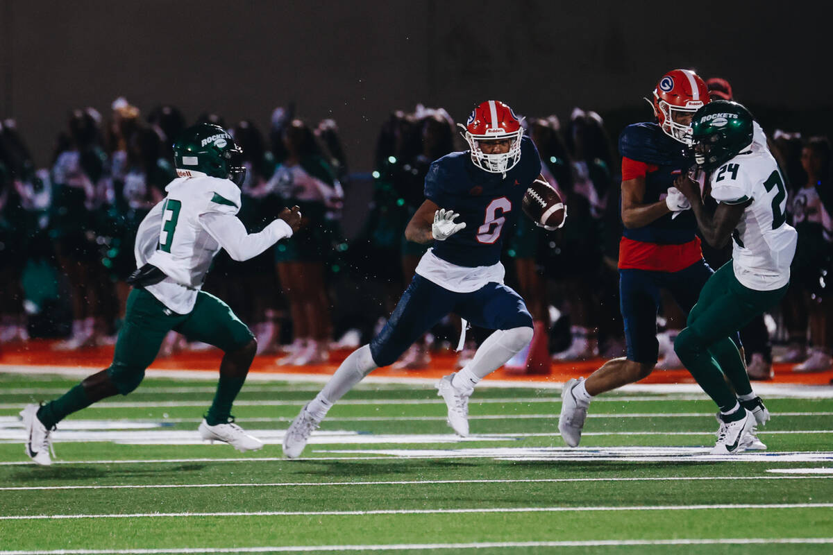 Bishop Gorman wide receiver Brandon Gaea (6) runs with the ball during a game against Miami Cen ...