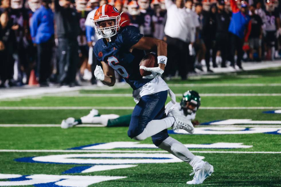 Bishop Gorman wide receiver Brandon Gaea (6) runs with the ball during a game against Miami Cen ...